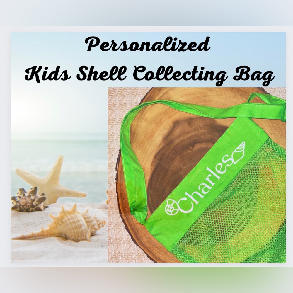 Personalized Child’s Shell Collecting/Beach Toy Bags with Adjustable Strap